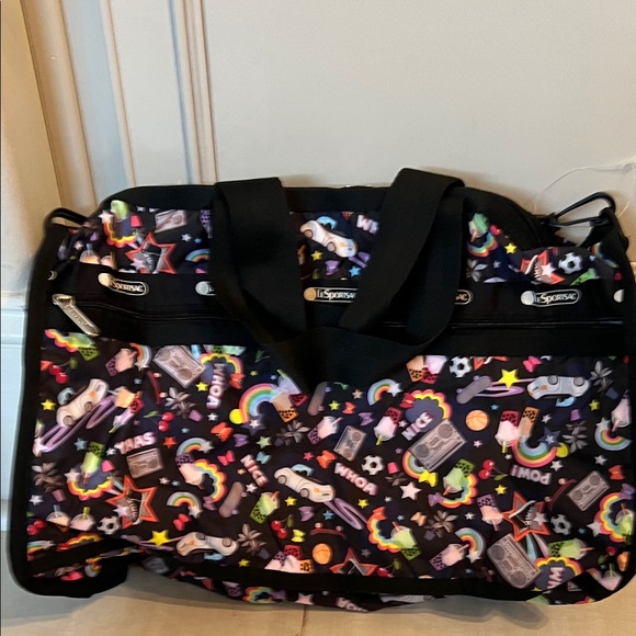 LeSportsac Black and Multicolor Graphic Duffel Bag - Picture 4 of 5